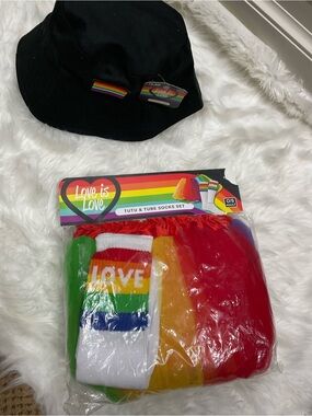 Rainbow Tutu & Tube Socks and Bucket Hat